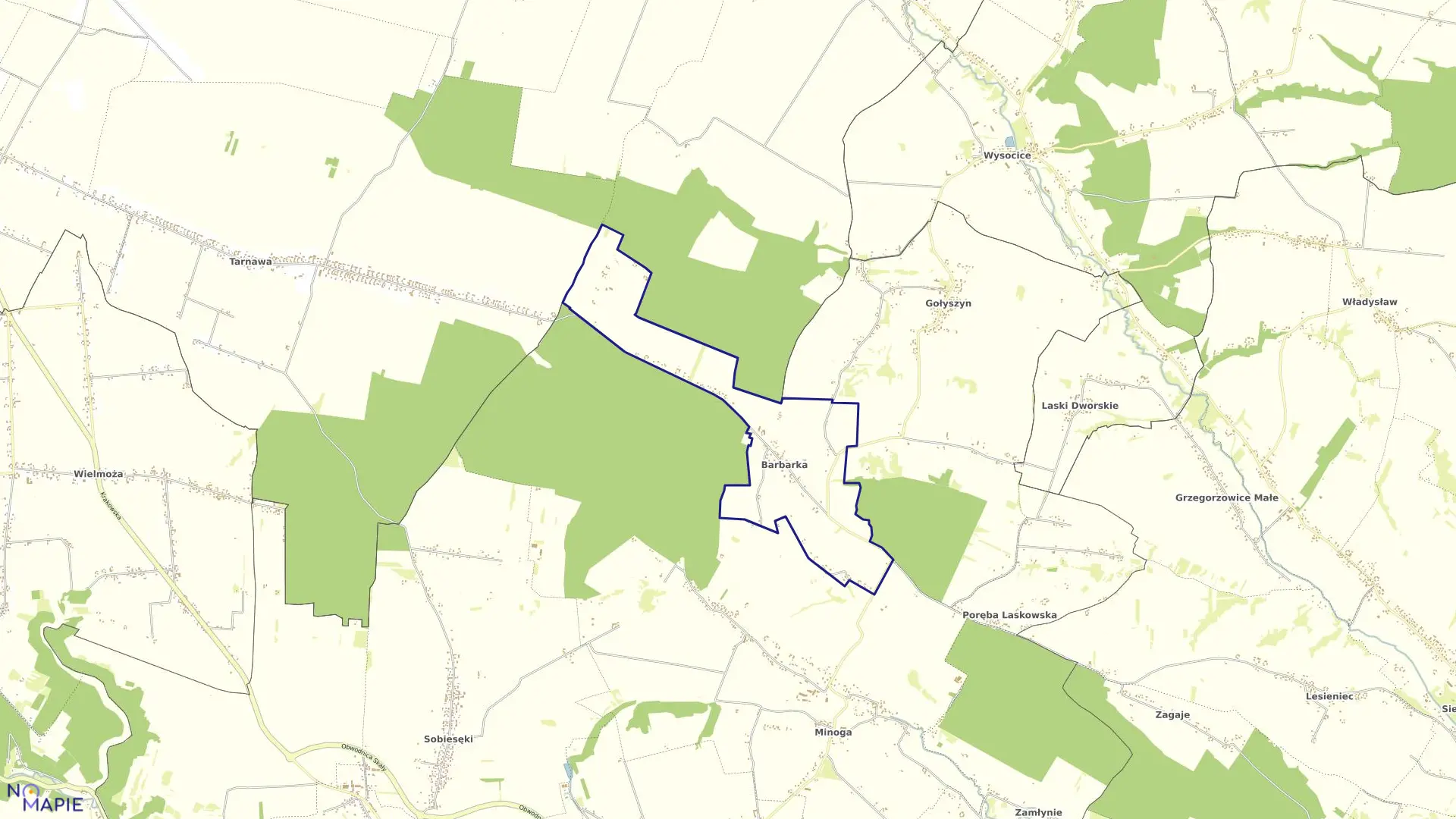 Mapa obrębu Barbarka w gminie Skała