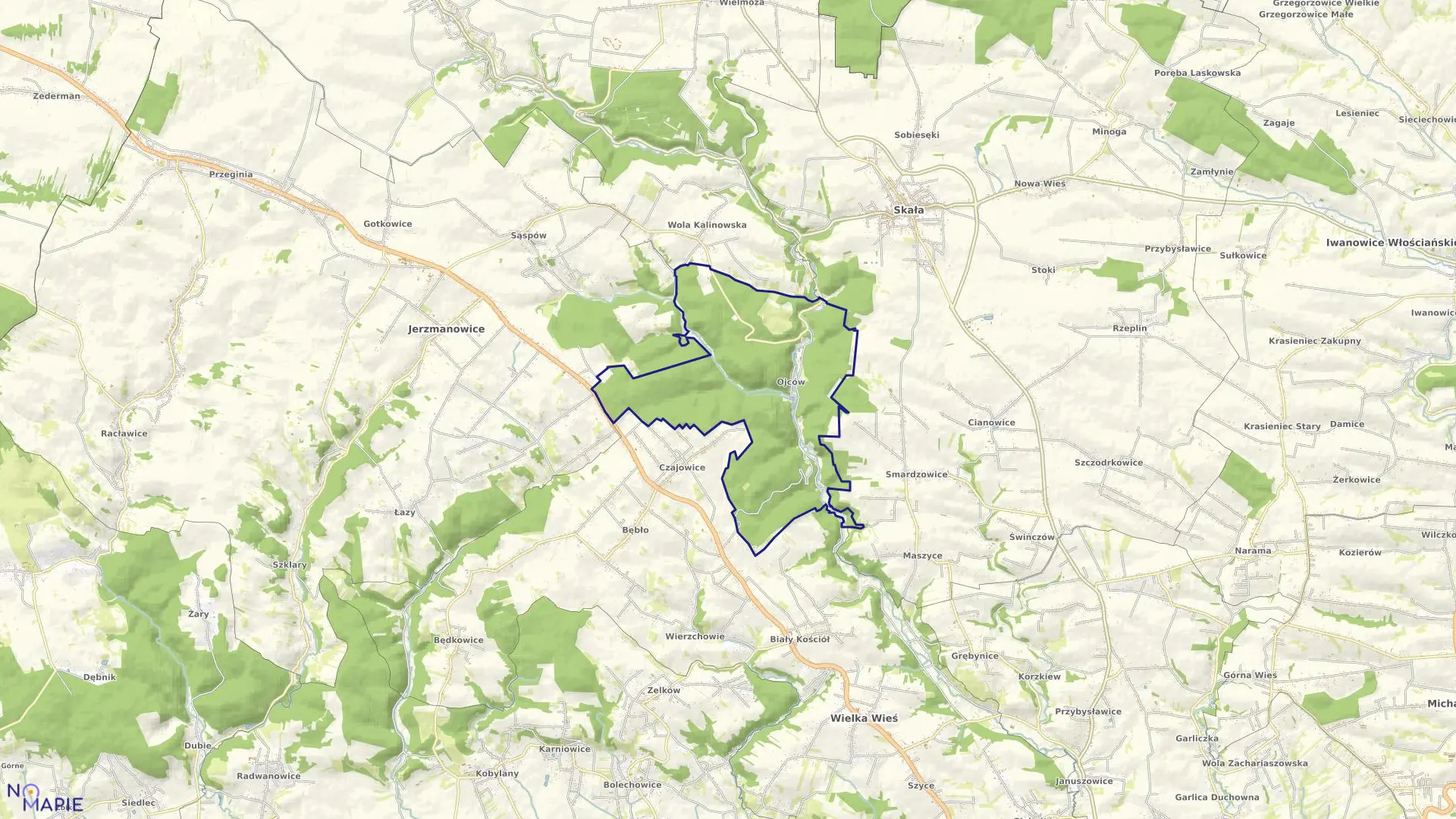 Mapa obrębu Ojców w gminie Skała